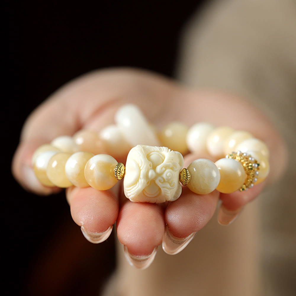 KarmaRipple's Amber Gray Agate Ivory Fruit Confidence Bracelet p6