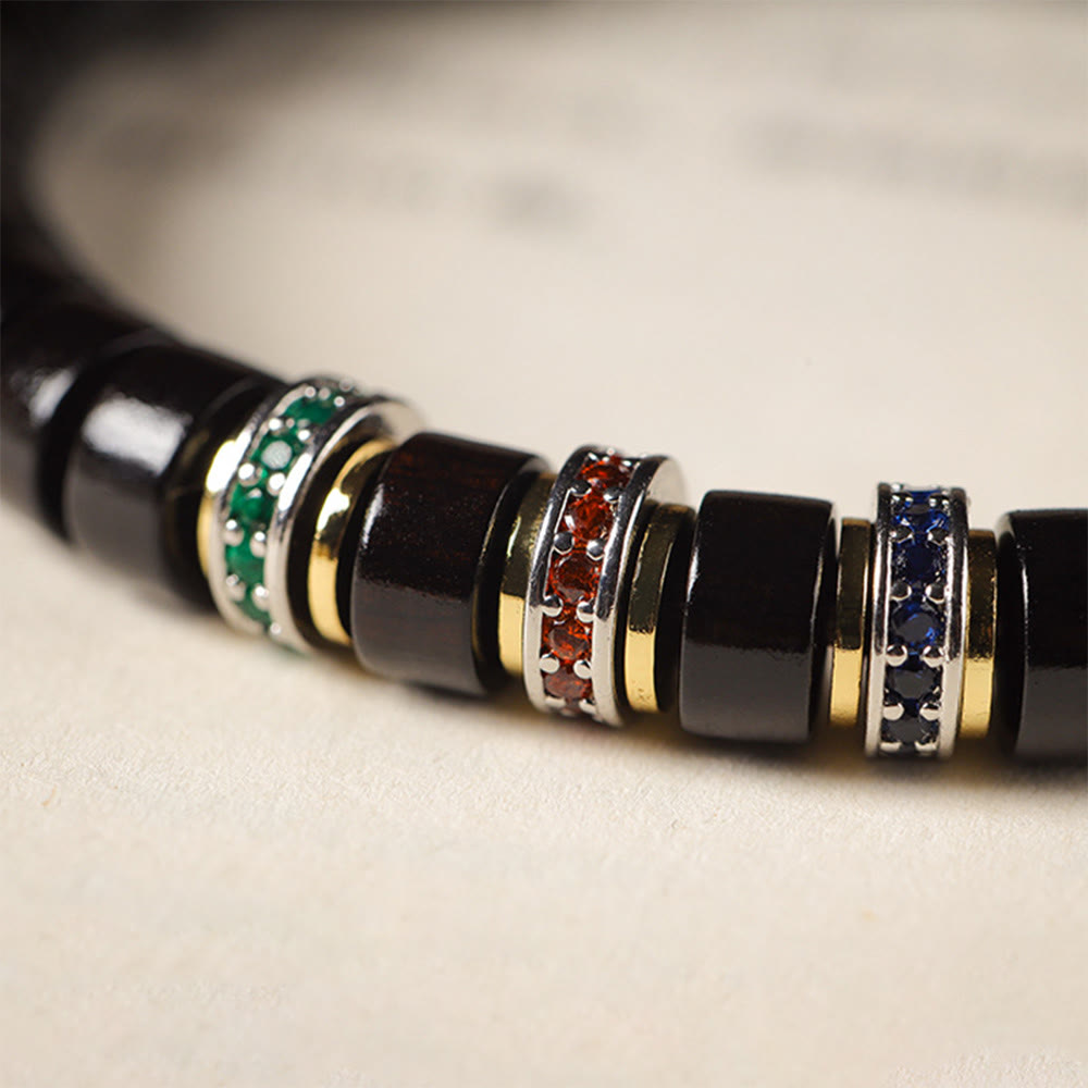 KarmaRipple's Ebony Wood Small Leaf Red Sandalwood Zircon Peace Bracelet p5