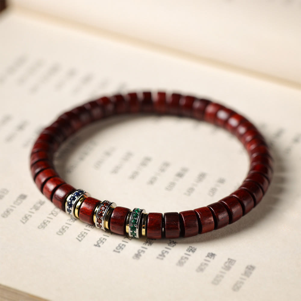 KarmaRipple's Ebony Wood Small Leaf Red Sandalwood Zircon Peace Bracelet p14