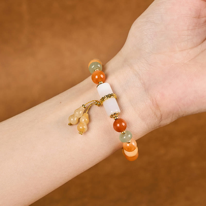 KarmaRipple's Golden Silk Jade Beadwork Gourd Ivory Gemstone Wealth Fortune Bracelet p4