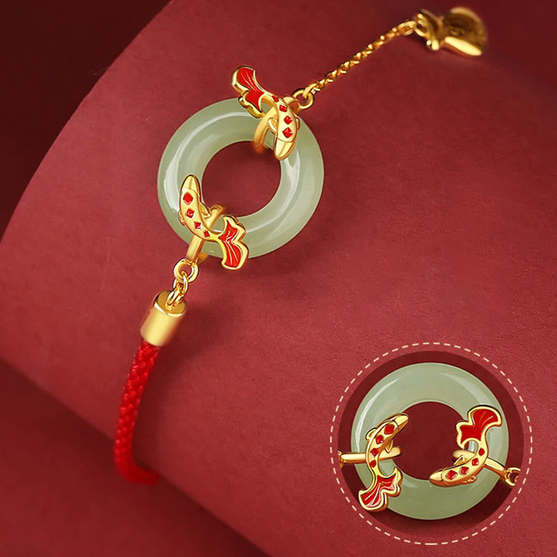 KarmaRipple's 999 Sterling Silver Hetian Ivory Jade Double Koi Fish Peace Buckle Fortunate Talisman Wealth Bracelet p6
