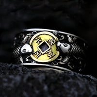 KarmaRipple's Adjustable Opening 925 Sterling Silver Fortunate Koi Fish Bronze Coin Auspicious Clouds Wealth Ring
