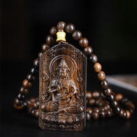 KarmaRipple's Qinan Agarwood Avalokitesvara Yellow God of Wealth Strength Bead Pendant Necklace