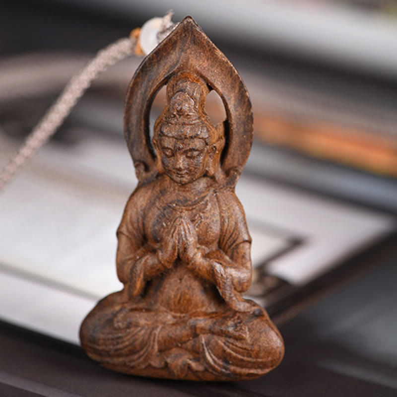 KarmaRipple's Qinan Agarwood Avalokitesvara Carved Peace Pendant Necklace p2