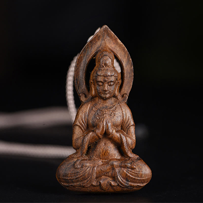 KarmaRipple's Qinan Agarwood Avalokitesvara Carved Peace Pendant Necklace p7