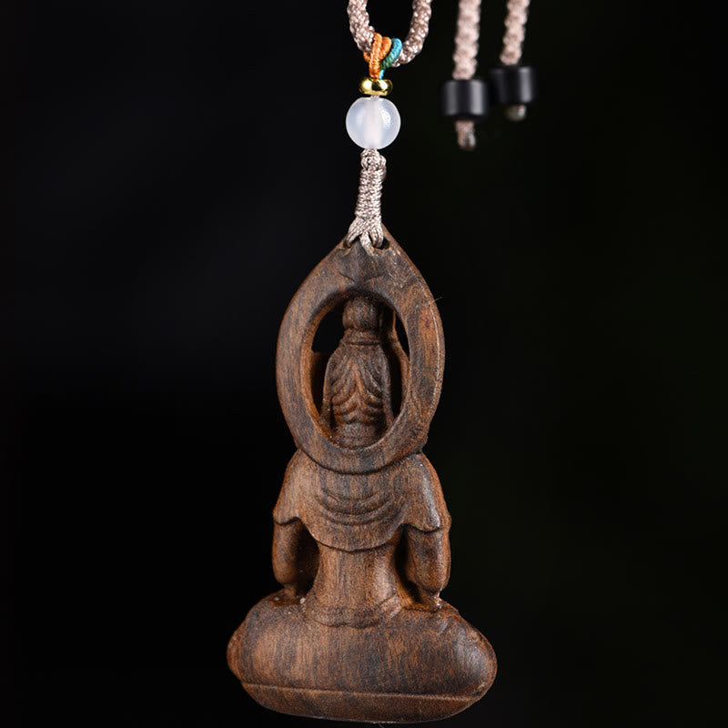KarmaRipple's Qinan Agarwood Avalokitesvara Carved Peace Pendant Necklace p10