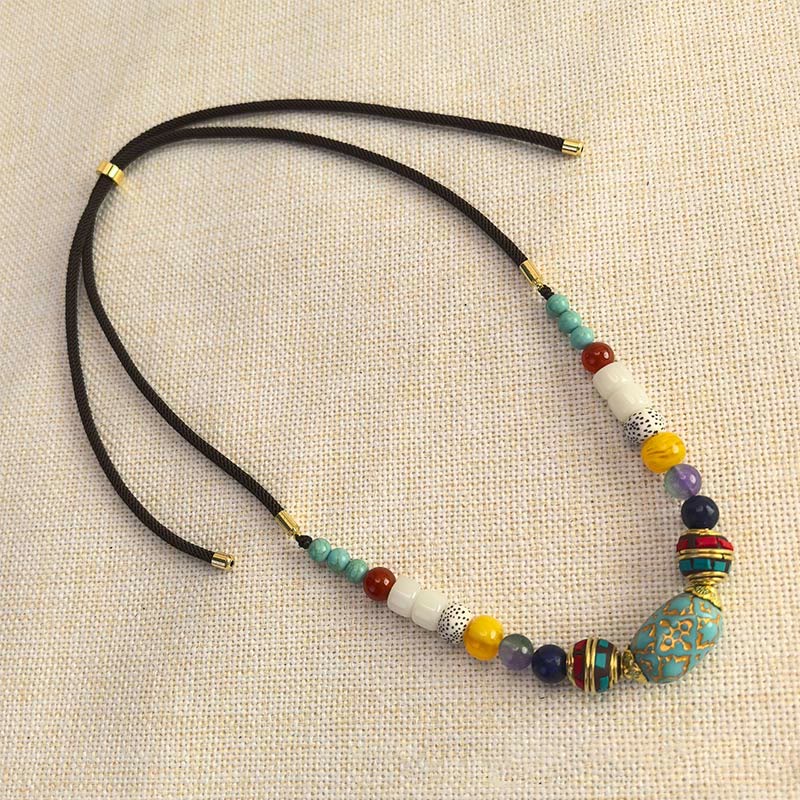 KarmaRipple's Tibetan Handmade Turquoise Beadwork Balance Pendant Necklace p4
