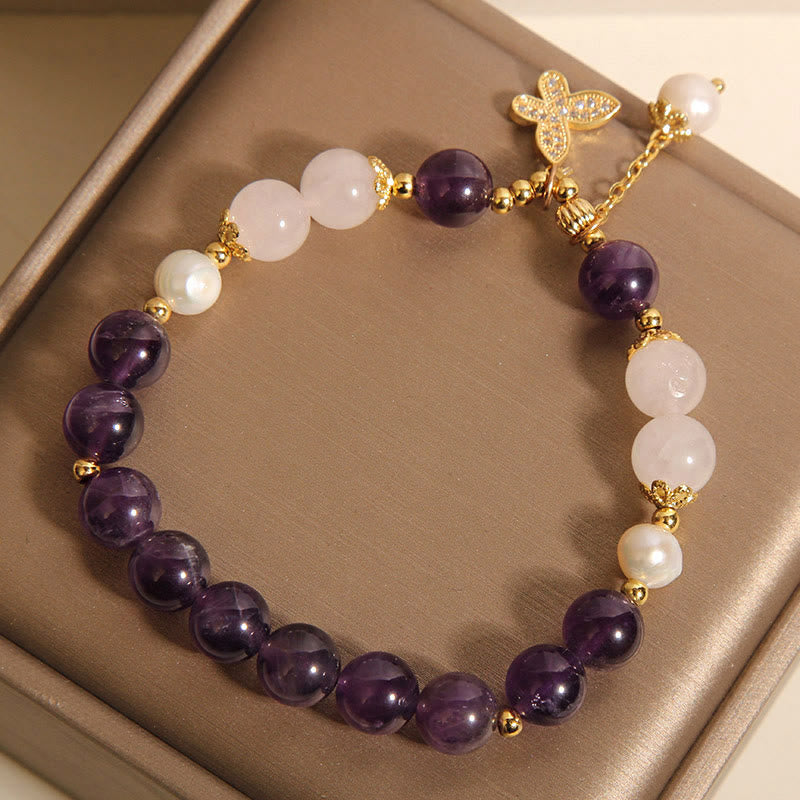 KarmaRipple's Authentic Amethyst Pearl Gemstone Spiritual Balancing Butterfly Talisman Bracelet p3