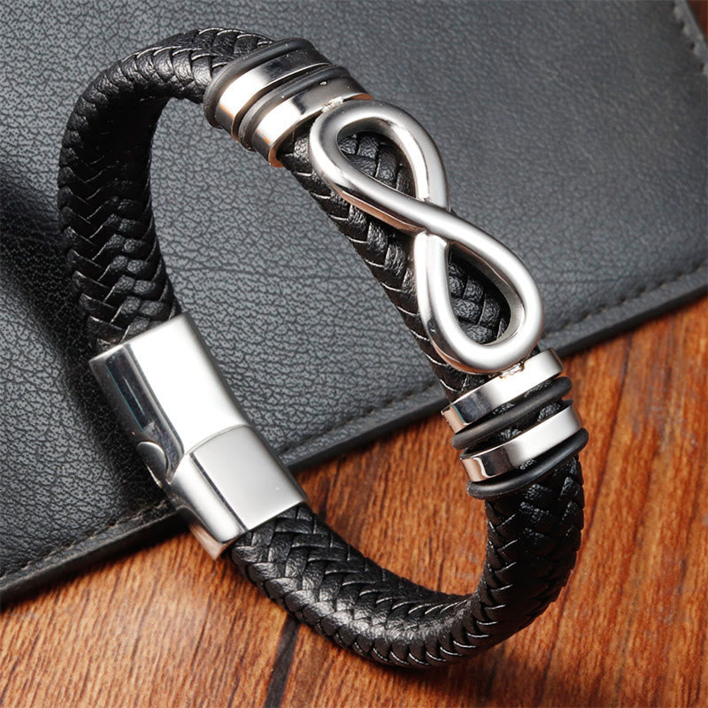 KarmaRipple's Endless Weave Design Titanium Steel Strengthen Woven Leather Buckle Bracelet p13
