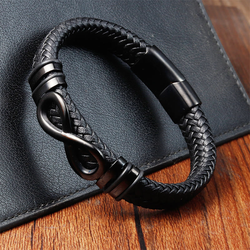 KarmaRipple's Endless Weave Design Titanium Steel Strengthen Woven Leather Buckle Bracelet p10