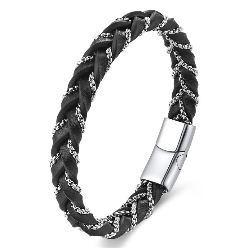 KarmaRipple's Simple Design Titanium Steel Calm Woven Leather Buckle Bracelet p12