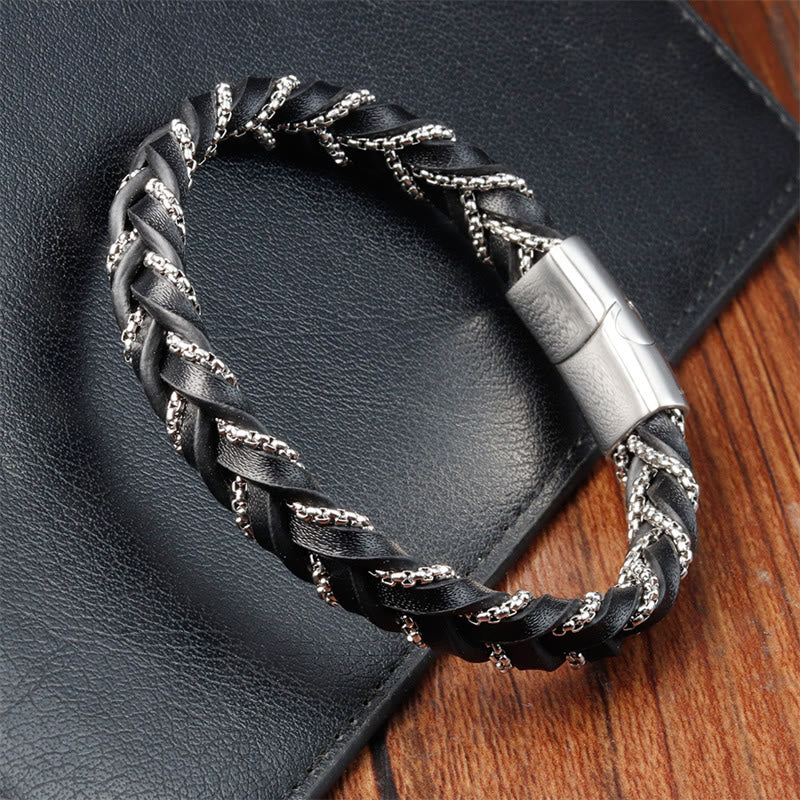 KarmaRipple's Simple Design Titanium Steel Calm Woven Leather Buckle Bracelet p10