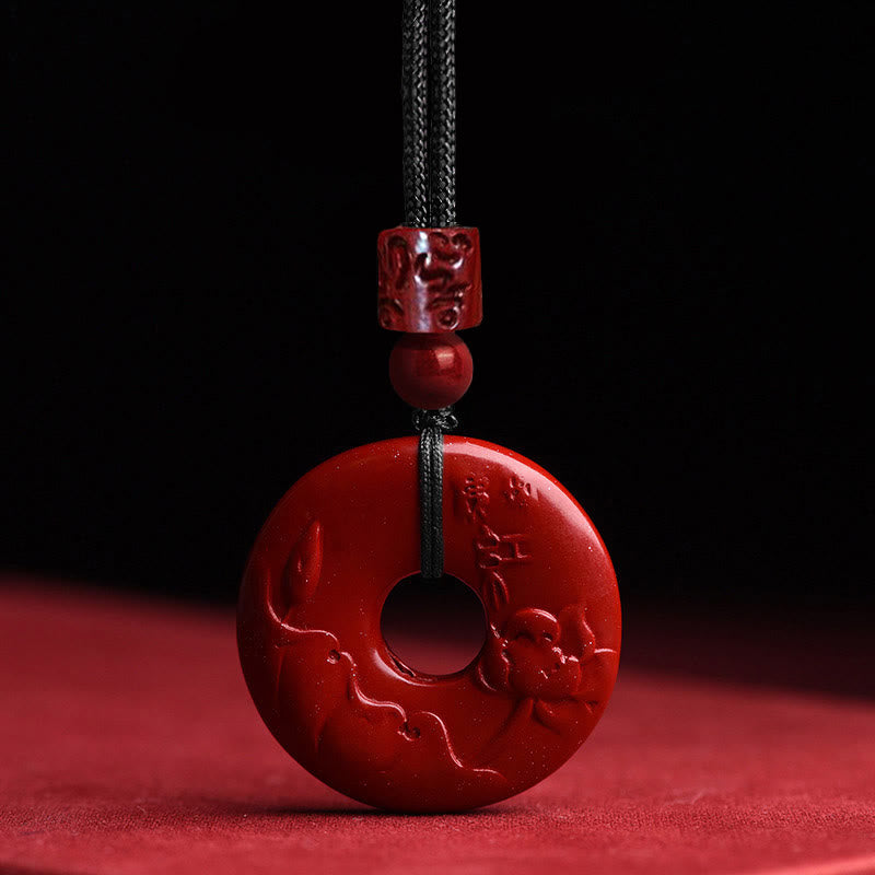 KarmaRipple's Authentic Cinnabar Lotus Peace Buckle Blessing Pendant String Necklace p2