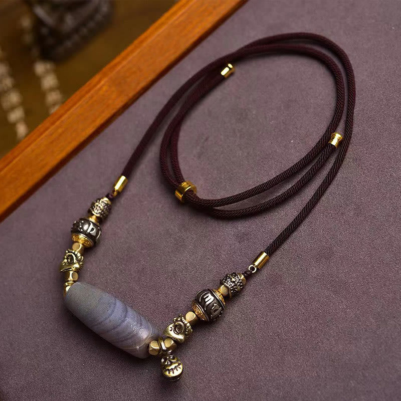 KarmaRipple's Tibet Dzi Bead Om Mani Padme Hum Protection Pendant Necklace p1