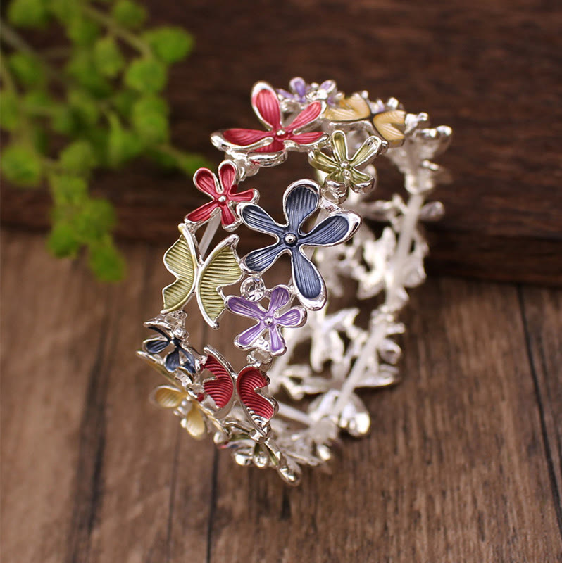 KarmaRipple's Colorful Butterfly Flowers Love Alloy Elastic Bracelet Bangle p13