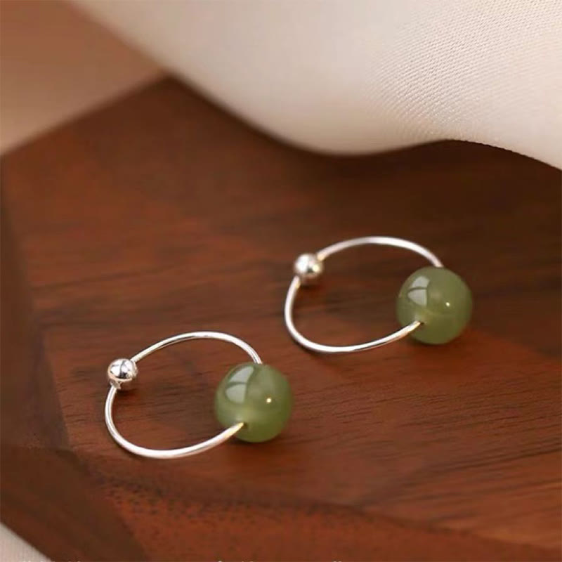 KarmaRipple's 925 Sterling Silver Hetian Jade Bead Fortune Earrings p1