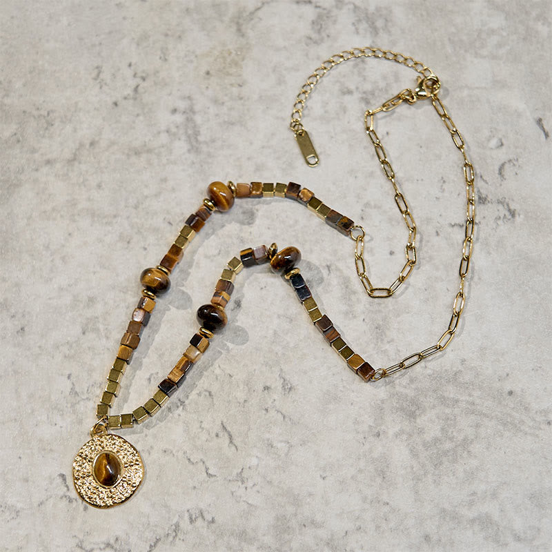 KarmaRipple's Authentic Tiger Eye Square Protection Titanium Steel Pendant Necklace p4