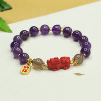 KarmaRipple's Authentic Amethyst Cinnabar Pi Xiu Fu Character Balance Bracelet