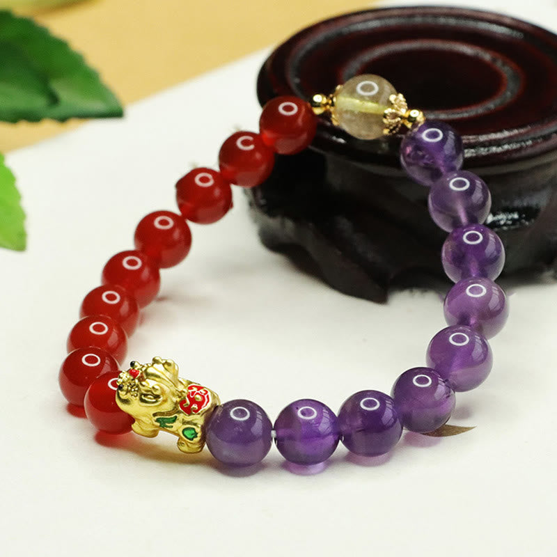 KarmaRipple's Authentic Amethyst Red Agate Pi Xiu Balance Bracelet p6