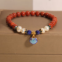 KarmaRipple's Authentic South Red Agate Pearl Peace Lock Talisman Positive Bracelet