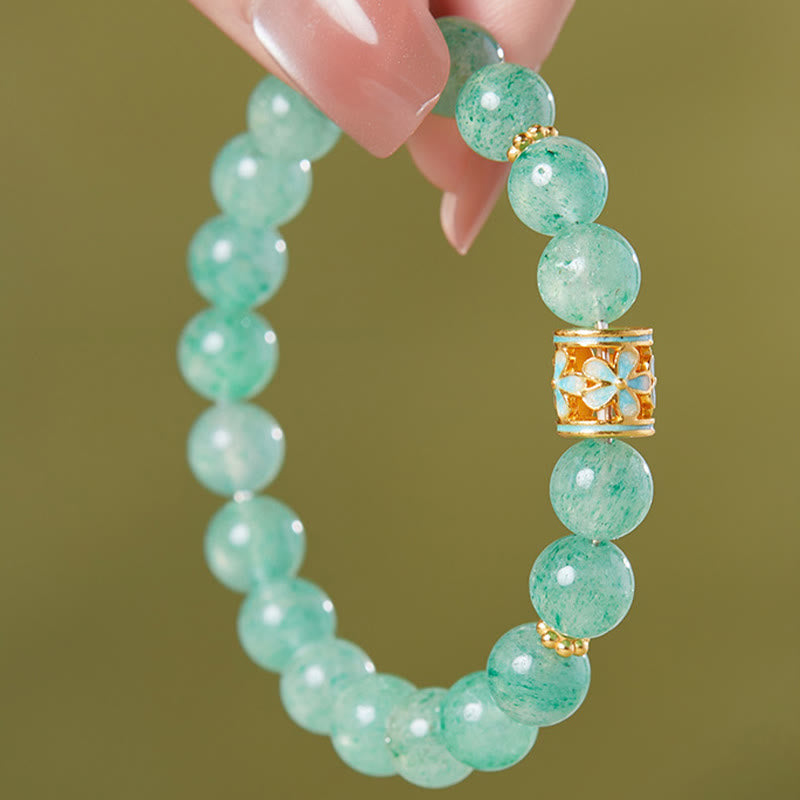 KarmaRipple's 925 Sterling Silver Green Strawberry Quartz Flower Calm Bracelet p8