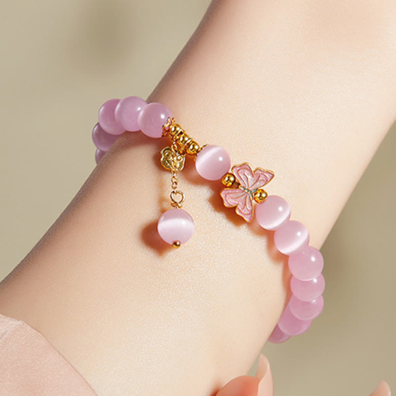 KarmaRipple's 925 Sterling Silver Cat's Eye Hetian Jade Butterfly Peace Lock Talisman Peace Bracelet p4