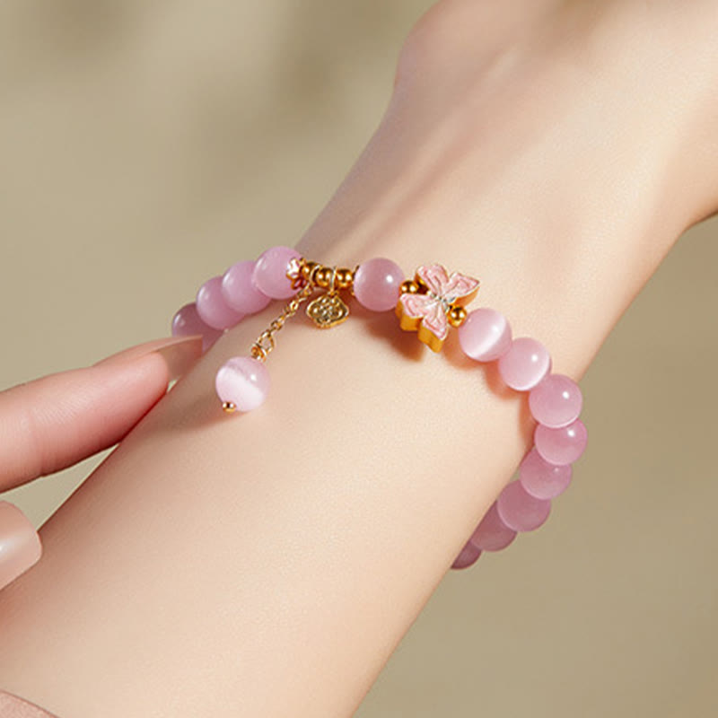 KarmaRipple's 925 Sterling Silver Cat's Eye Hetian Jade Butterfly Peace Lock Talisman Peace Bracelet p5