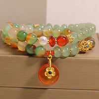 KarmaRipple's Authentic Colorful Peacock Agate Flower Peace Buckle Pearl Double Layer Support Bracelet