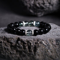 KarmaRipple's 925 Sterling Silver Black Obsidian Green Phantom Strength Bracelet