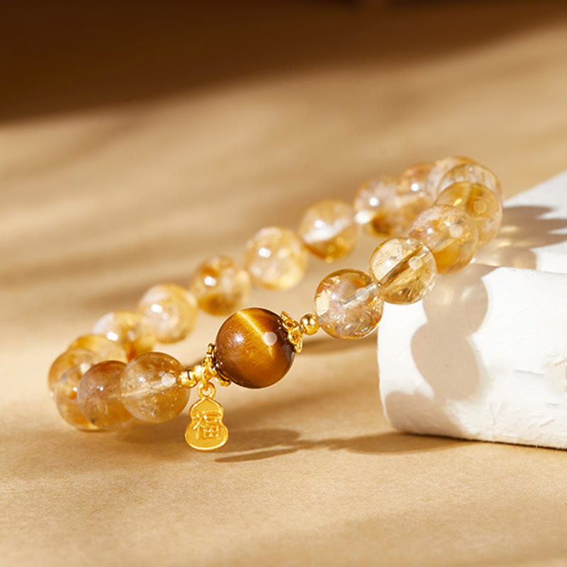 KarmaRipple's 925 Sterling Silver Gourd Fu Character Citrine Tiger Eye Prosperity Bracelet p2