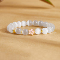 KarmaRipple's 925 Sterling Silver Authentic Peach Blossom Ivory Cat's Eye Positive Bracelet