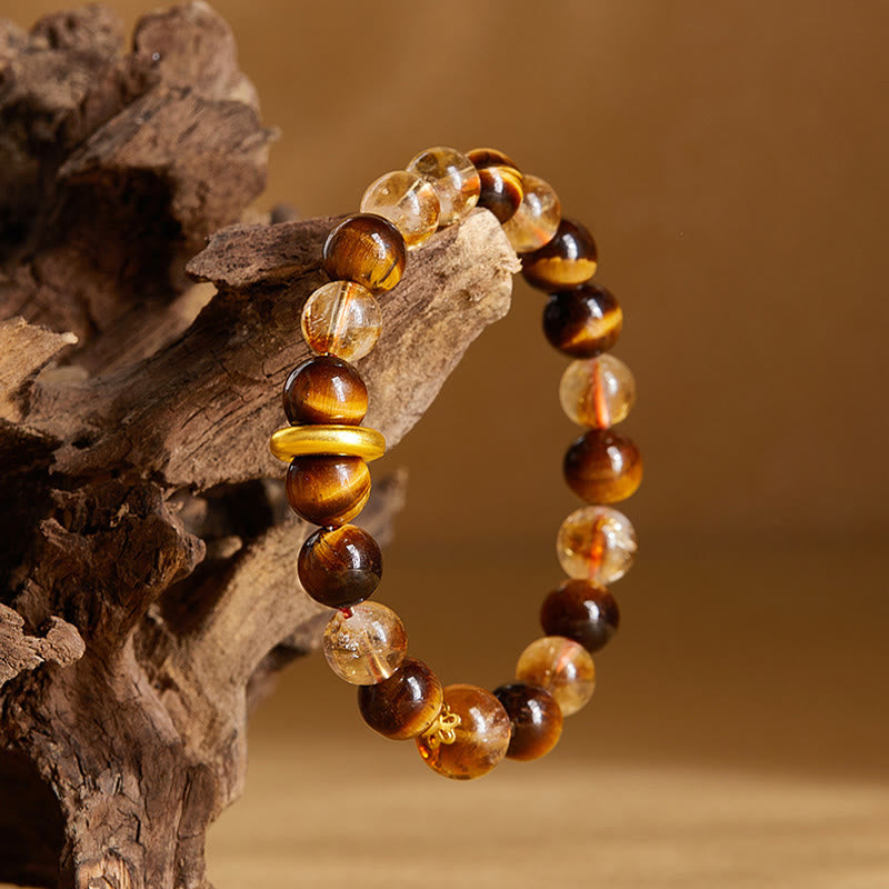KarmaRipple's 999 Sterling Silver Authentic Citrine Tiger Eye Peace Buckle Protection Bracelet p3