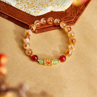 KarmaRipple's 999 Sterling Silver Authentic Citrine Red Agate Hetian Jade Beadwork Protection Bracelet