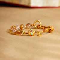 KarmaRipple's 925 Sterling Silver Authentic Citrine Ivory Gemstone Peace Buckle Meaning Fu Character Protection Woven String Bracelet