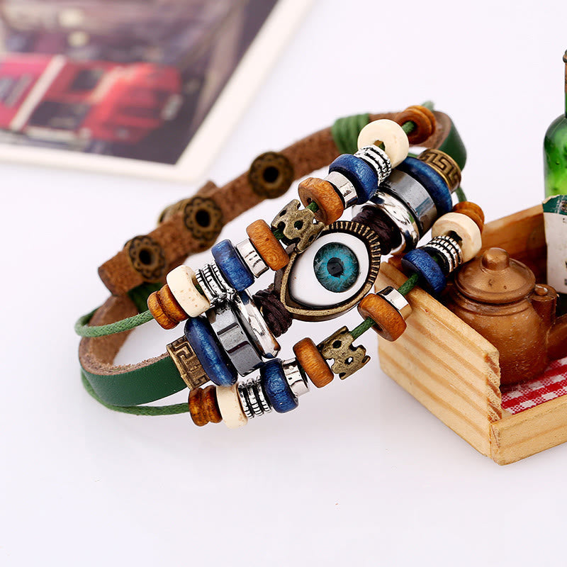 KarmaRipple's Tibetan Evil Eye Leather Adjustable Protection Bracelet p32