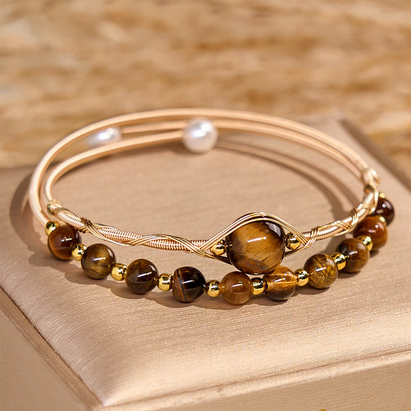 KarmaRipple's 14K Gold Filled Bronze Authentic Tiger Eye Protection Metal Cuff Bracelet Bangle p7