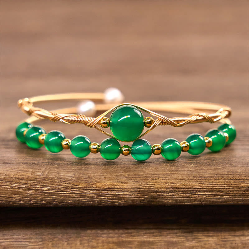 KarmaRipple's 14K Gold Filled Bronze Authentic Green Agate Power Metal Cuff Bracelet Bangle p2