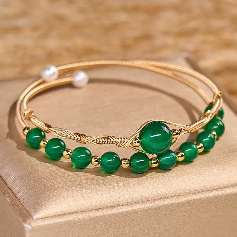 KarmaRipple's 14K Gold Filled Bronze Authentic Green Agate Power Metal Cuff Bracelet Bangle p1