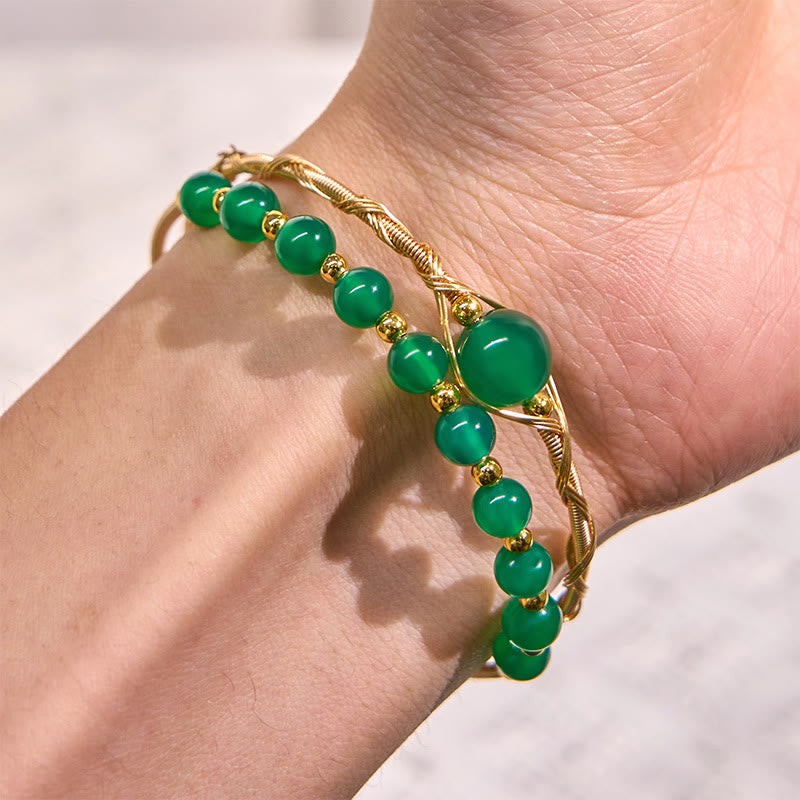 KarmaRipple's 14K Gold Filled Bronze Authentic Green Agate Power Metal Cuff Bracelet Bangle p5