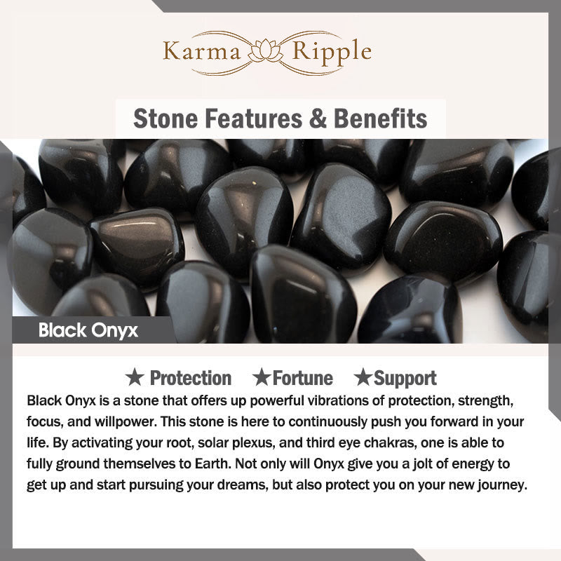 KarmaRipple's Black Onyx Ceramics Agate Black Glitter Stone Fortune Fu Character Bracelet p6