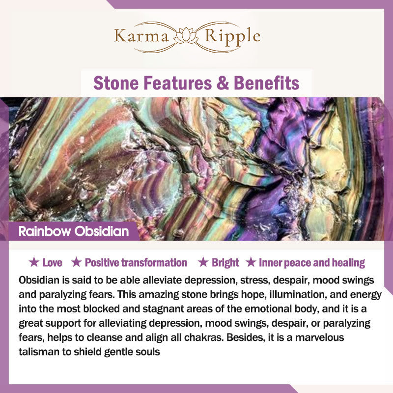 KarmaRipple's Rainbow Obsidian Om Mani Padme Hum Swastika Positive Bracelet p7