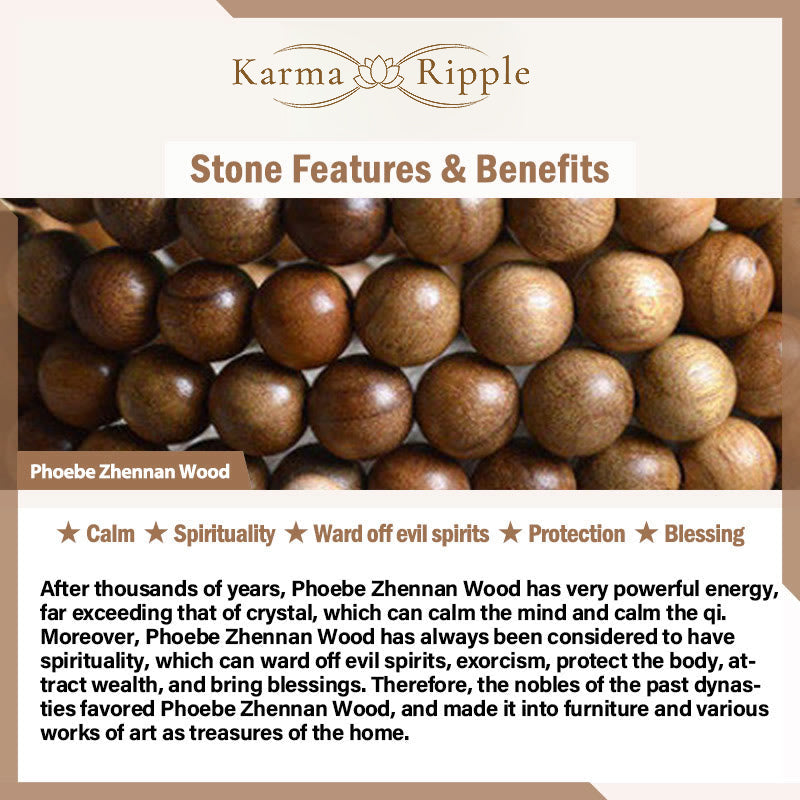 KarmaRipple's Authentic Phoebe Zhennan Wood Om Mani Padme Hum God Of Wealth Gemstone Protection Bracelet p17