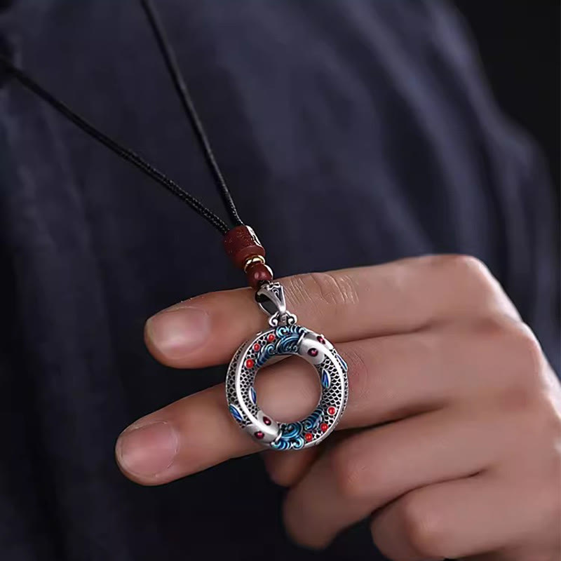 KarmaRipple's Koi Fish Peace Buckle Bronze Wealth Fortune Pendant Necklace p3