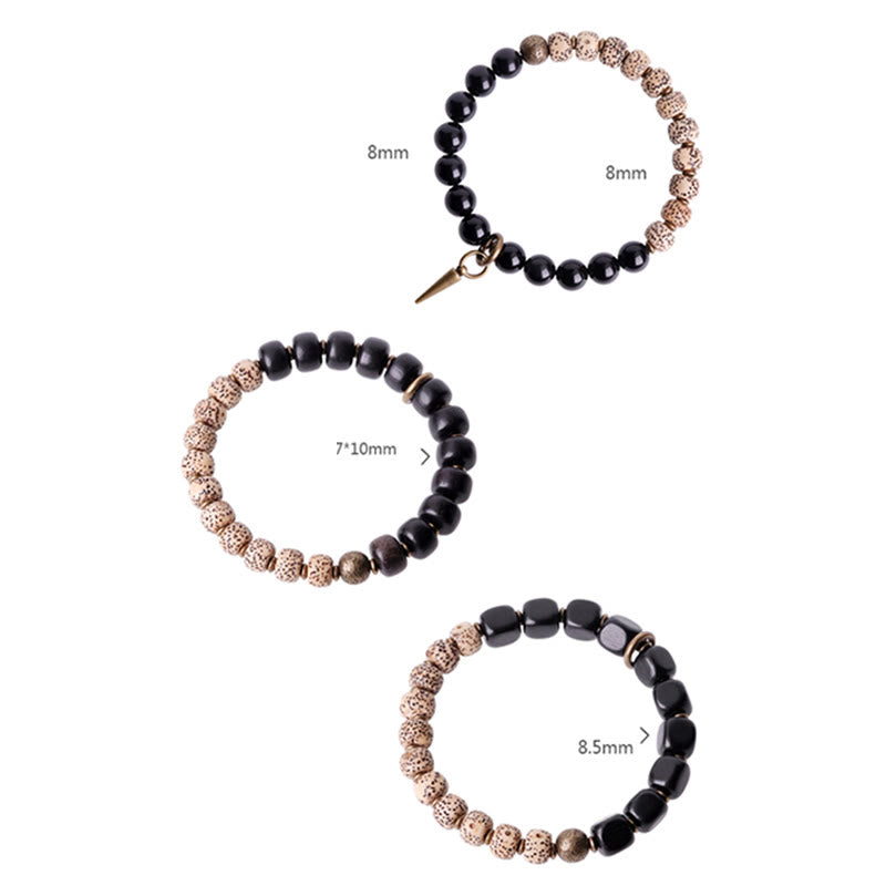 KarmaRipple's Tibetan Bodhi Seed Black Obsidian Ebony Wood Bronze Peace Bracelet p14
