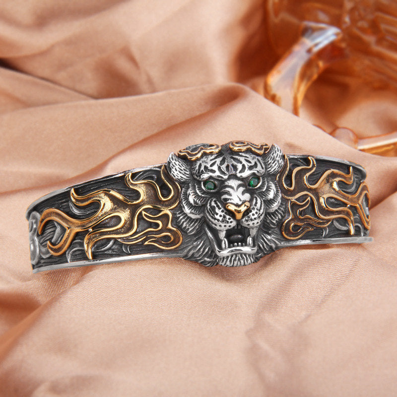 KarmaRipple's 925 Sterling Silver Chinese Zodiac Tiger Keep Away Evil Spirits Bracelet Bangle p3