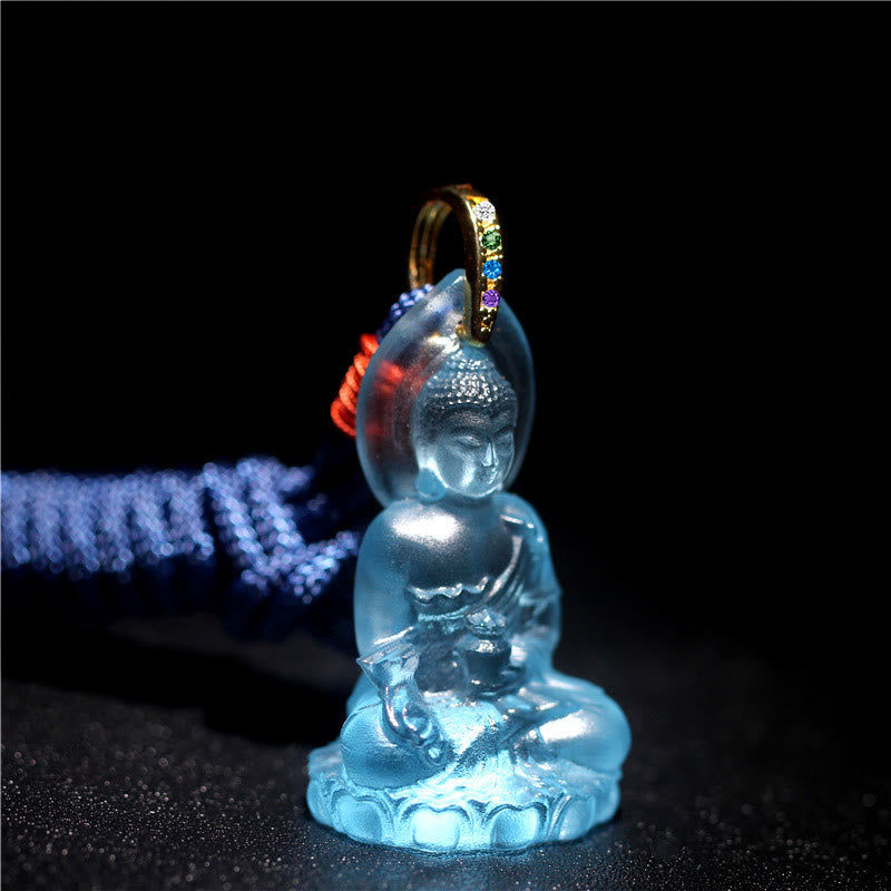 KarmaRipple's Blue Tathagata Buddha Medicine Buddha Liuli Gemstone Serenity Amulet Pendant Necklace p1
