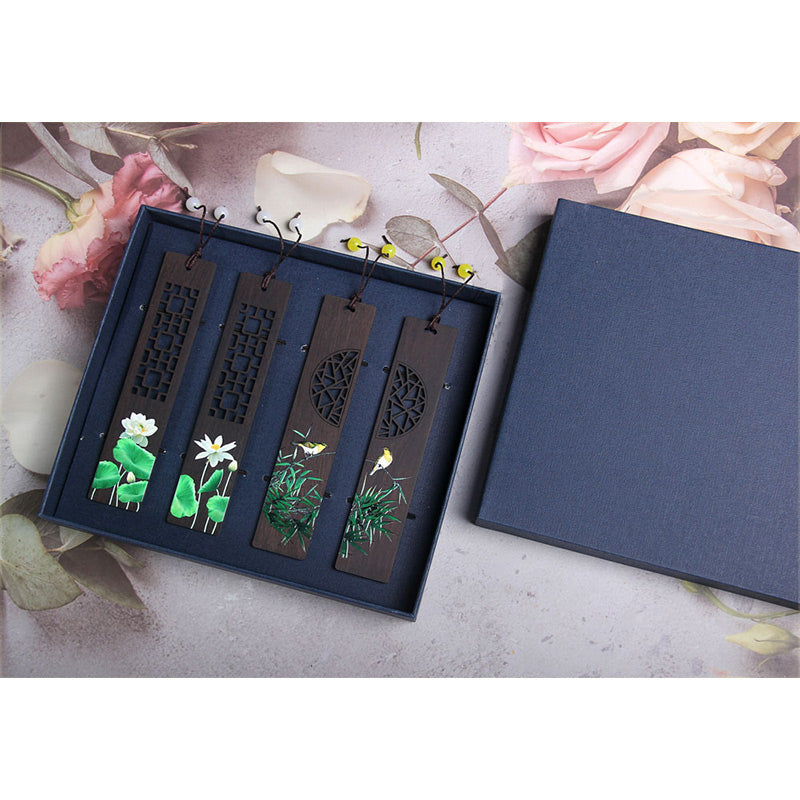 KarmaRipple's Green Lotus Bamboo Oriole Ebony Wood Bookmarks With Gift Box p10