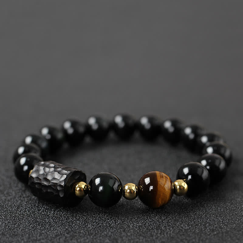 KarmaRipple's Black Obsidian Ebony Wood Red Tiger Eye Strength Pair Bracelet p4