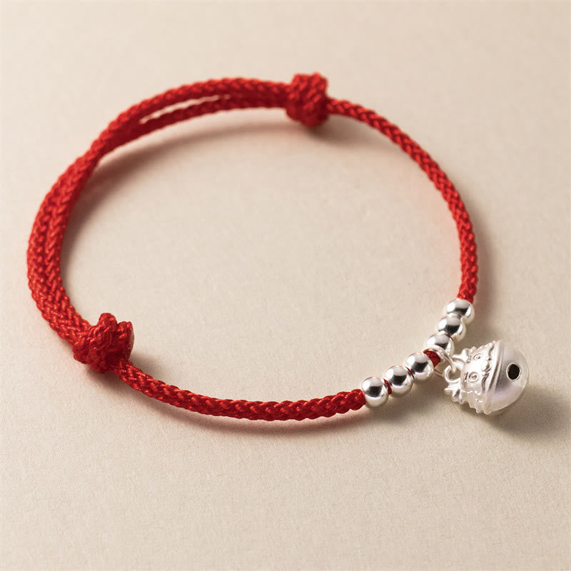 KarmaRipple's Year of the Dragon 925 Sterling Silver Handmade Dragon Carved Success Woven Red Bracelet p3