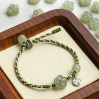 KarmaRipple's Handmade Plum Blossom Flower Jade Fortune Prosperity Woven Bracelet